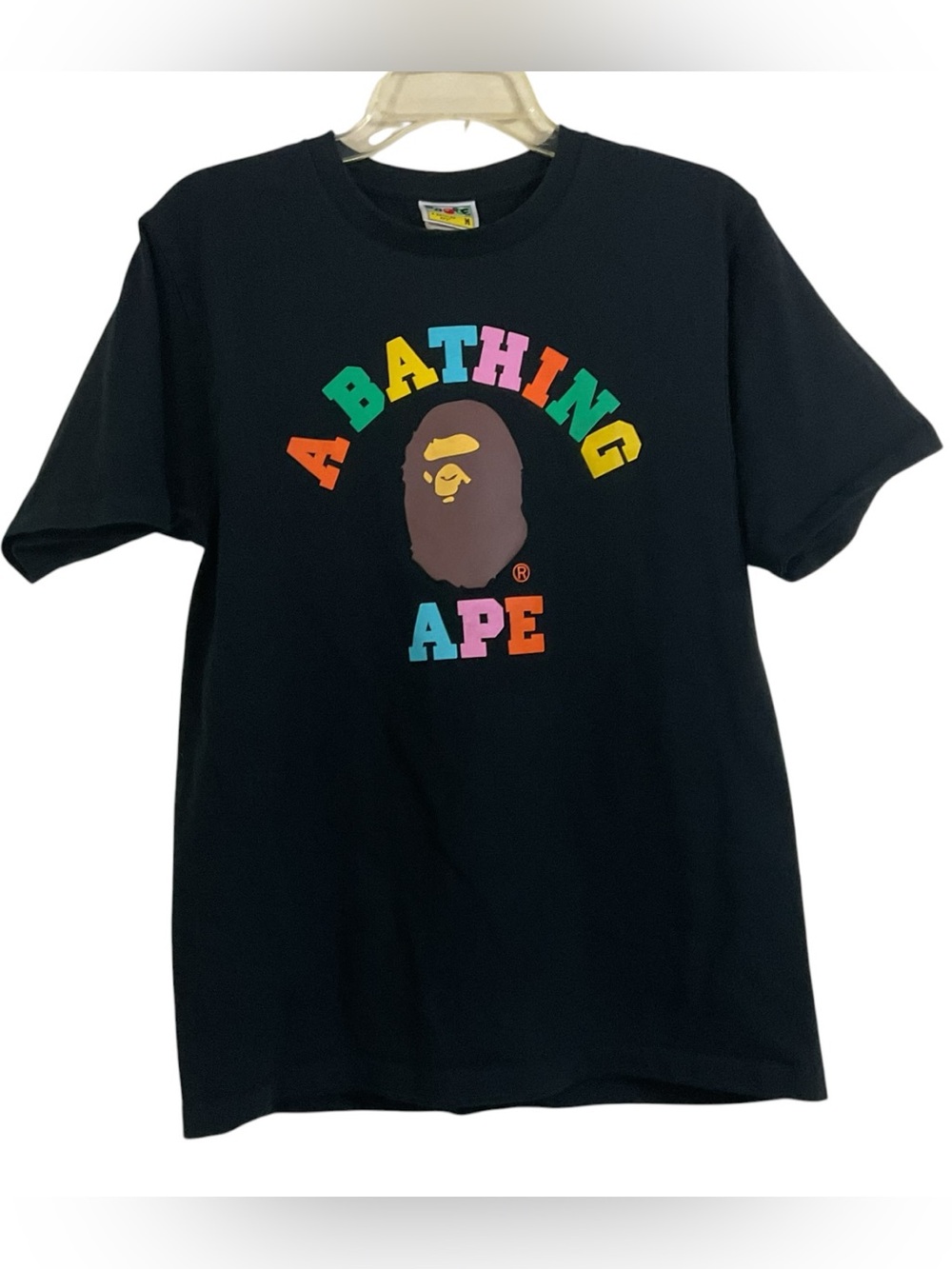 A Bathing Ape BAPE Multicolor College Logo Black T-Shirt Men’s Size M